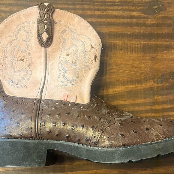 Pink and Brown Ladies Gypsy Western Boot w/ Ostrich Print (L9935) (worn once) - Picture 4 of 16